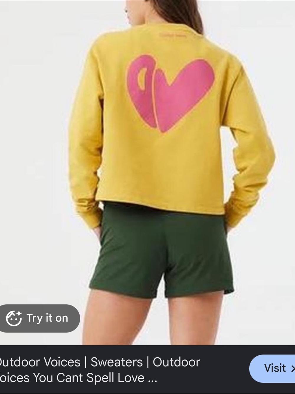 Outdoor Voices yellow  Women's you can’t spell love sweatshirt size large crop